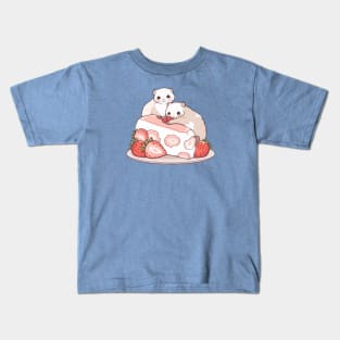 Two ferrets on a piece of a strawberry fluffy cake Kids T-Shirt